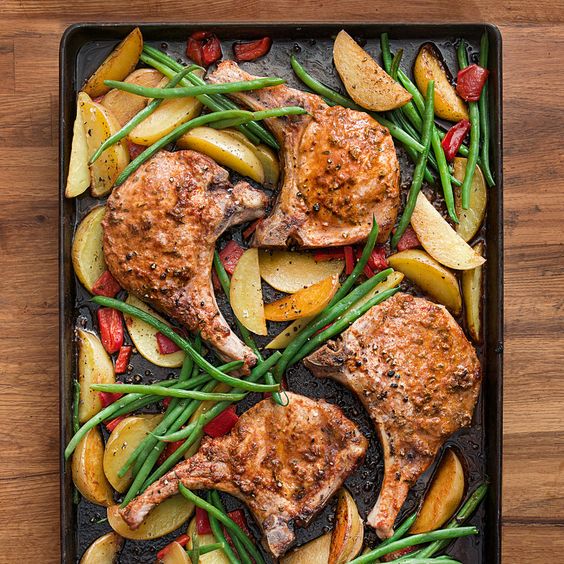 Roasted Pork Chops with Green Beans & Potatoes