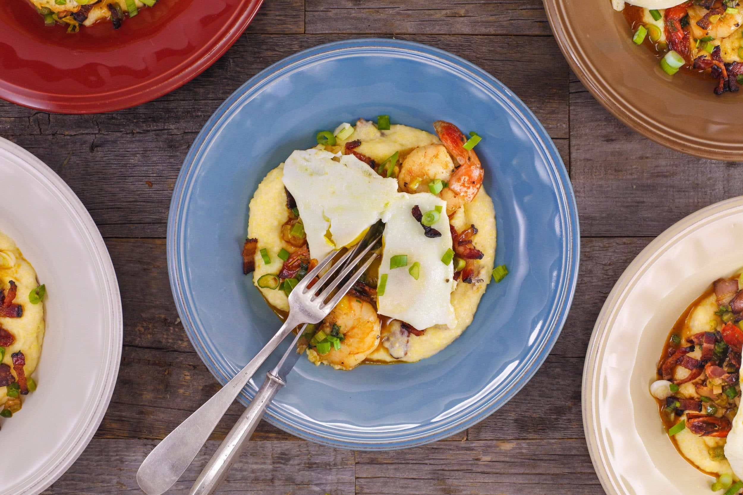 Shrimp 'N Grits with Bacon Bits and Eggs