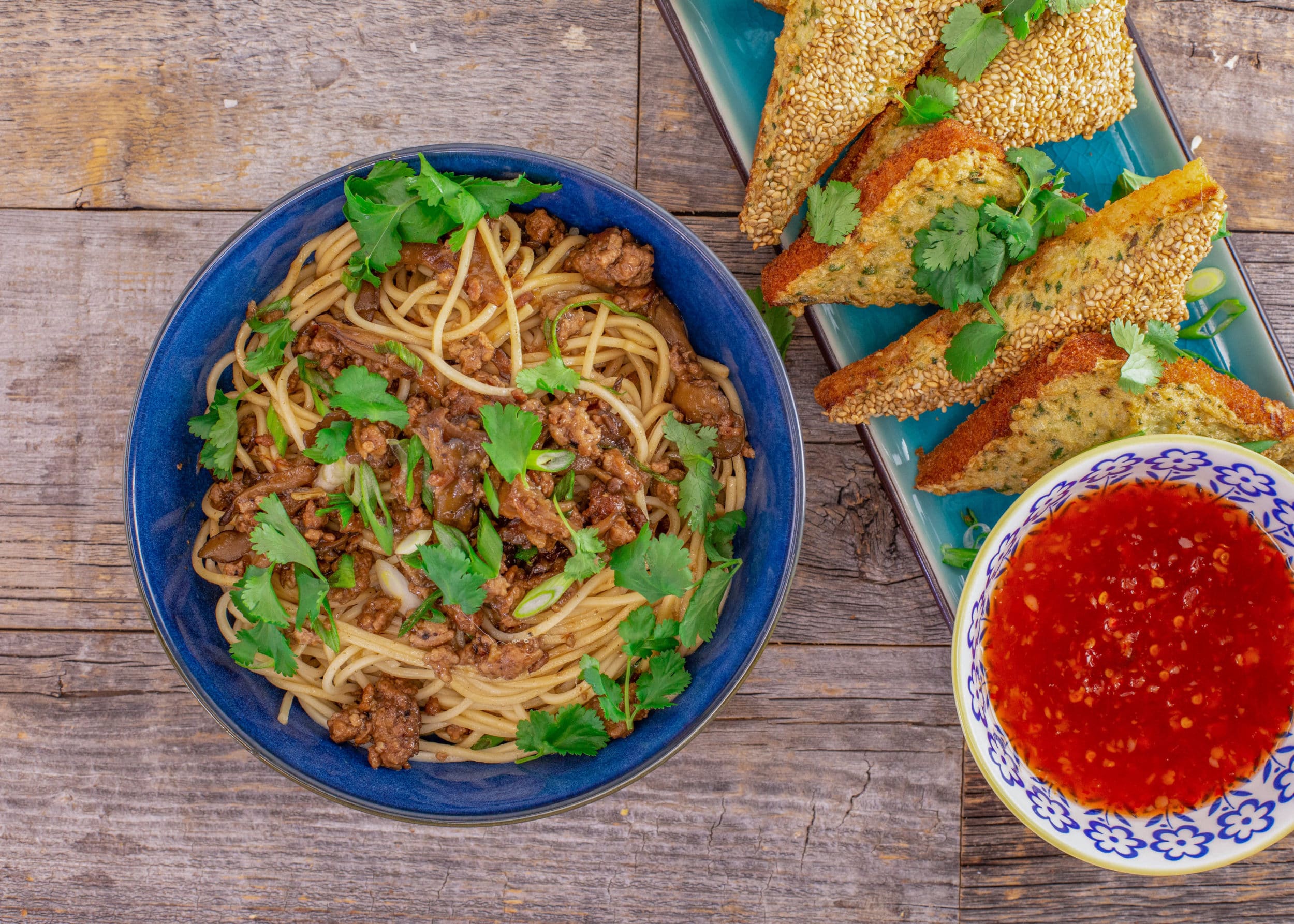 Taiwanese Make-Your-Own Take-Out: Rachael's Shrimp Toast and Taiwanese Meat Sauce with Egg Noodles or Rice