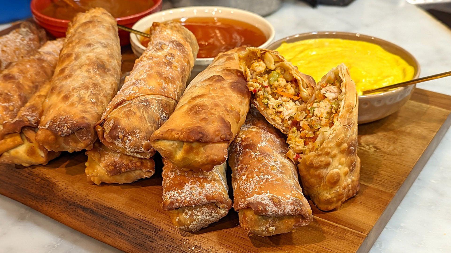 Spicy, Sweet & Sour Egg Rolls and Hoisin-Peanut Dipping Sauce