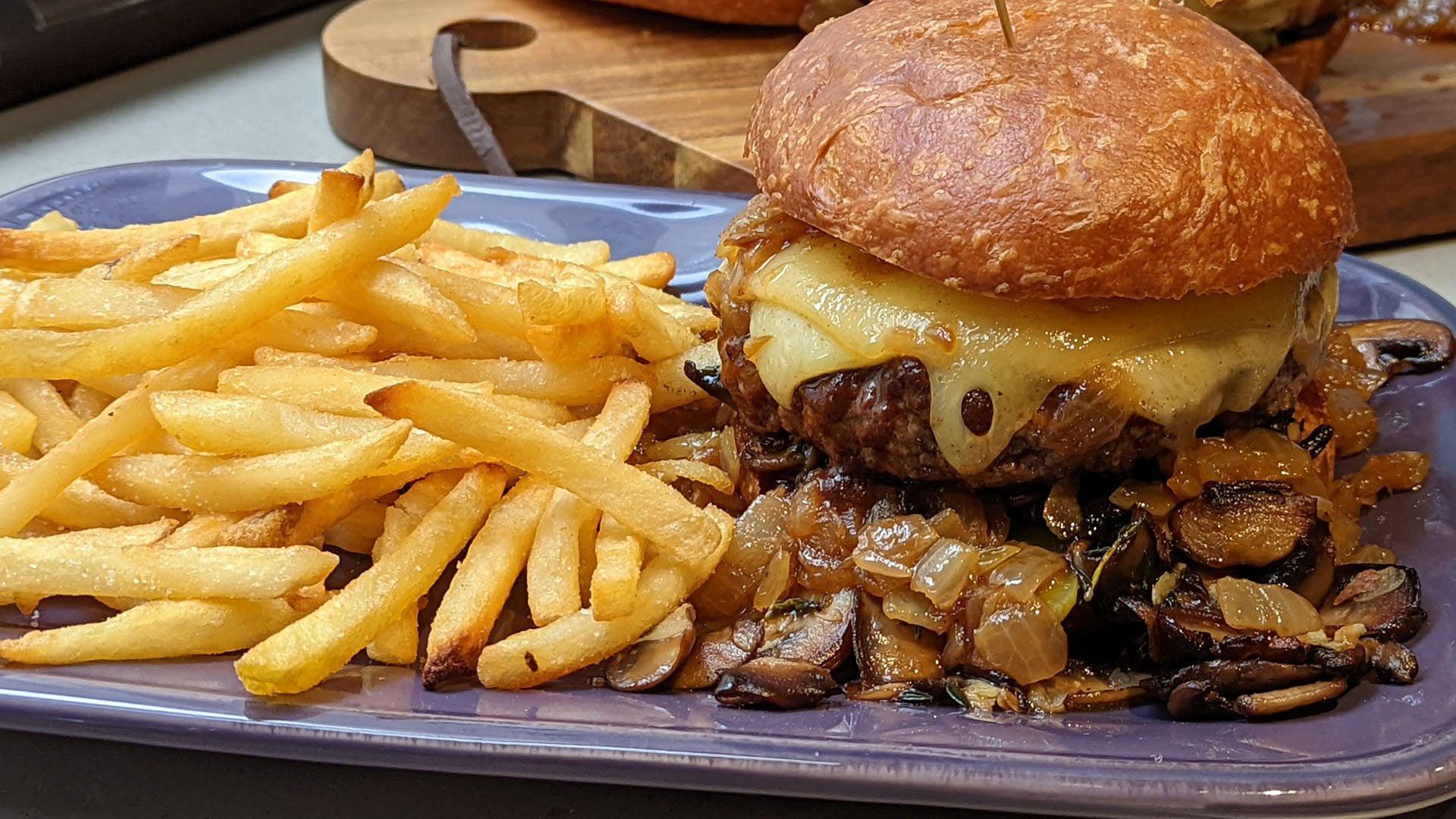 Steak Sauce Burgers with Mushrooms and Onions