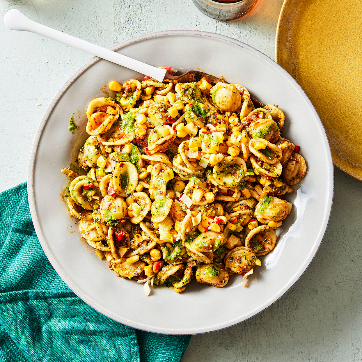 'Nduja & Corn Orecchiette with Pistachio Pesto