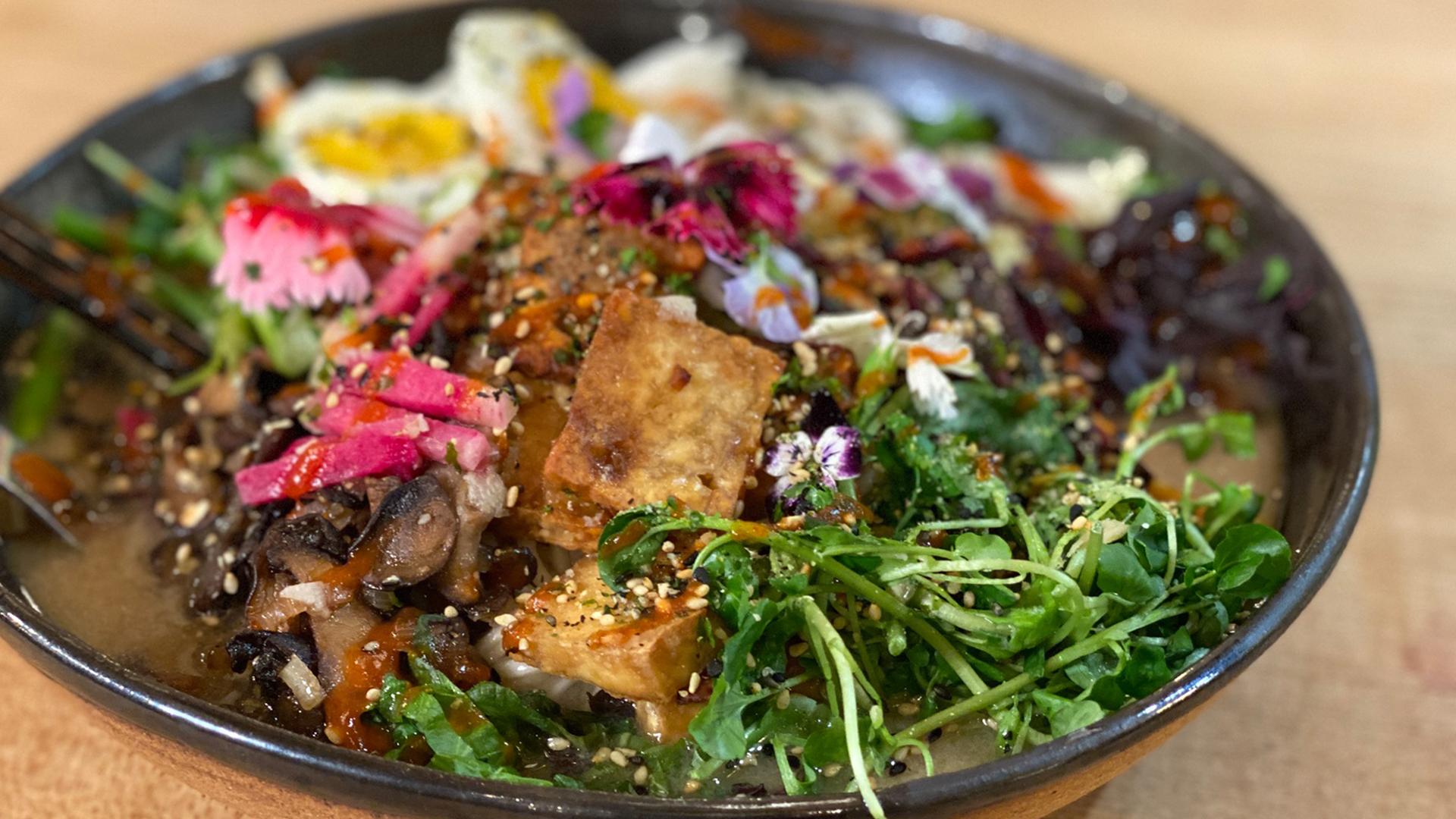 Ramen with Sesame-Miso Broth and Baked Crispy Tofu