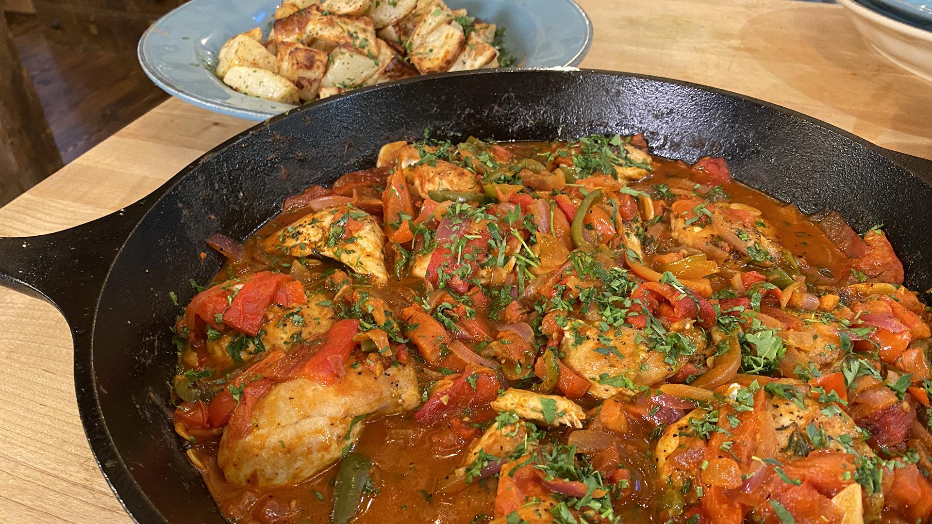 Smoky Spanish Chicken with Peppers + Roasted Potatoes