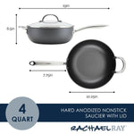 4-Quart Professional Hard Anodized Nonstick Saucier with Lid 80088 - 26751277138102